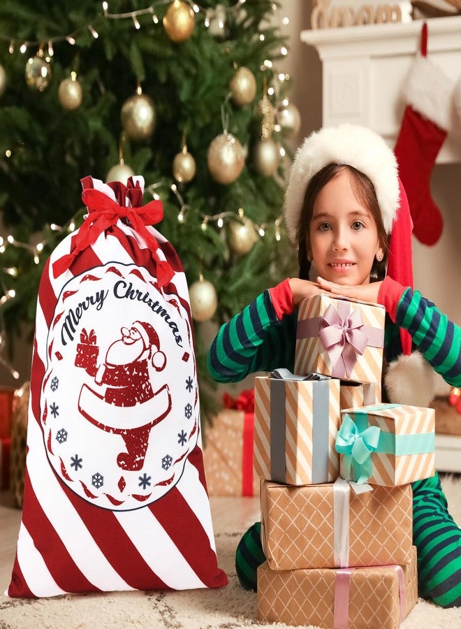 Chumia Large Christmas Gift Bag 19 x 27 Inch, Santa Burlap Gift Sack Drawstring Merry Christmas Reusable Xmas Bag for Gifts Wrapping Kids Presents Storage (Red and White Stripes) - Image 3